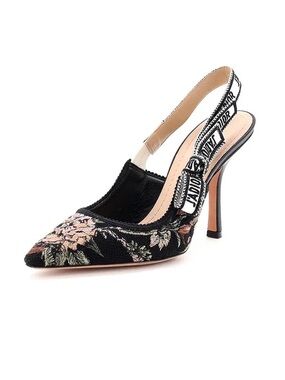 Dior Black Floral Embroidered Slingback Heel with J'Adior Strap